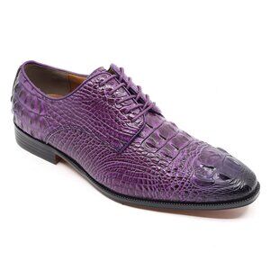 Purple Men's Crocodile Embossed Lace-Up Formal Business Dress Oxford Shoes